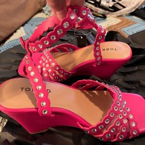 Torrid Fuchsia Wedge Sandals with Sparkling Accents